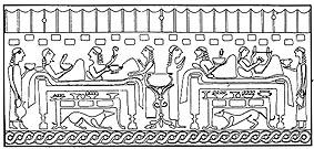 Symposion en las lastras del palacio etrusco orientalizante de Murlo. c. 575 a.C. Murlo.