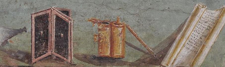 Imagen representativa de portada del Máster. Se trata de una pintura antigua en la que aparecen libros y una pluma