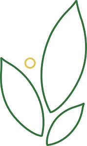 Imagotipo de la EDUAM, con tres hojas y un círculo dorado