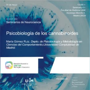 Cartel del seminario Psicobiología de los cannabinoides, impartido por María Gómez Ruiz