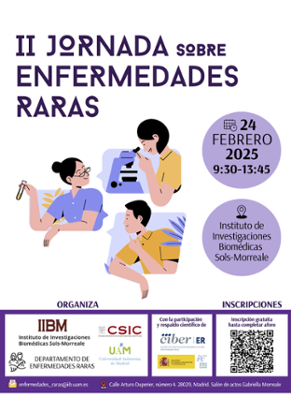 Cartel de la II Jornada sobre Enfermedades Raras. Instituto de Investigaciones Biomédicas Sols-Morreale (IIBM) CSIC-UAM.