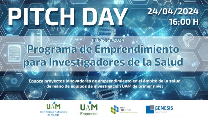 Cartel de la Tercera edición Pitch Day: Programa de Emprendimiento para Investigadores de la Salud