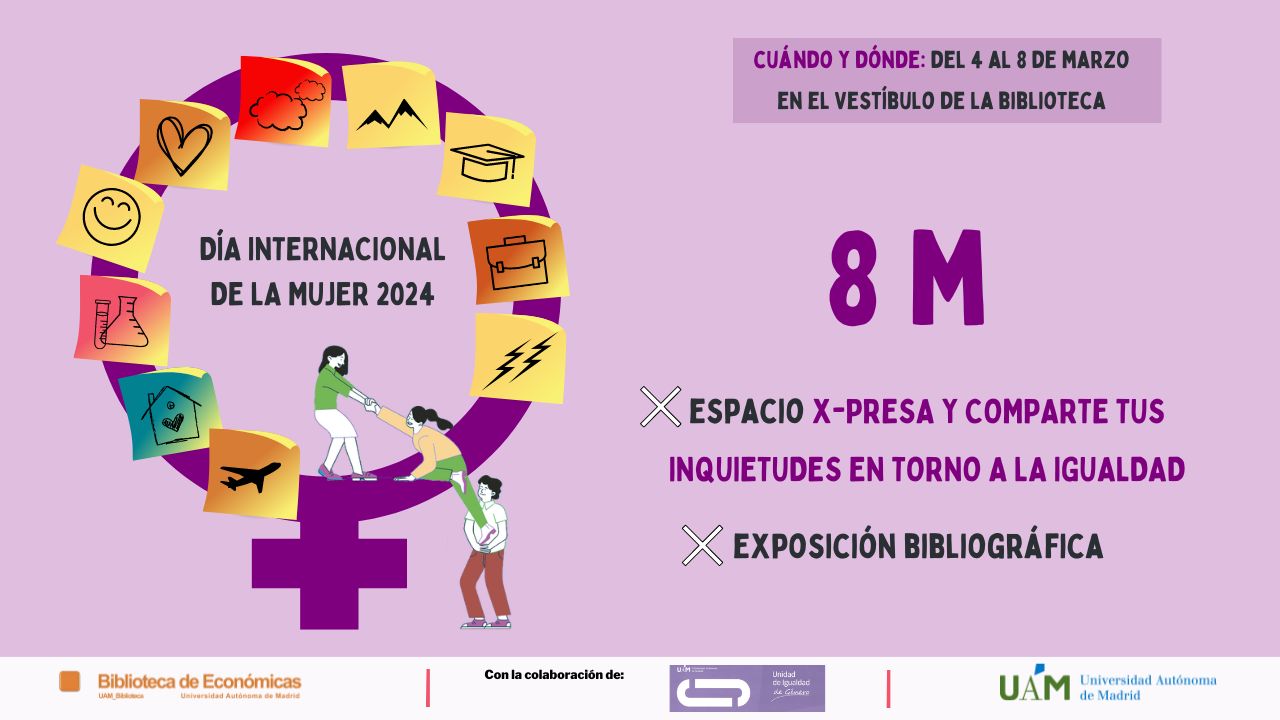 Cartel anunciador actividades de la biblioteca en el Día Internacional de la Mujer 2024