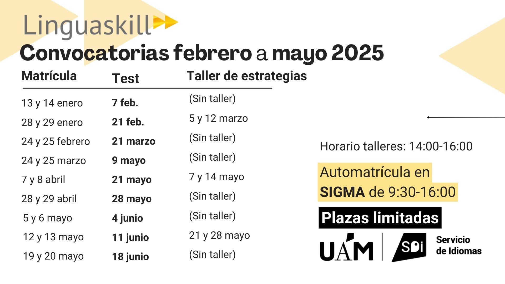 Fechas convocatorias de Linguaskill del segundo cuatrimestre 2024-2025