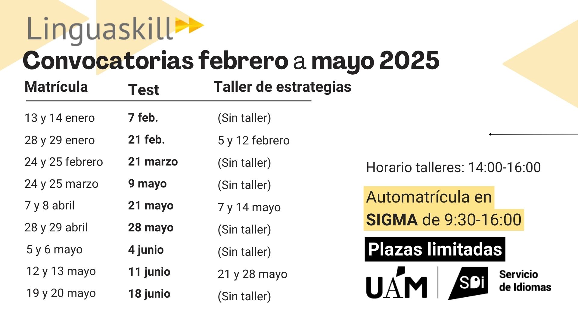 Fechas convocatorias de Linguaskill del segundo cuatrimestre 2024-2025