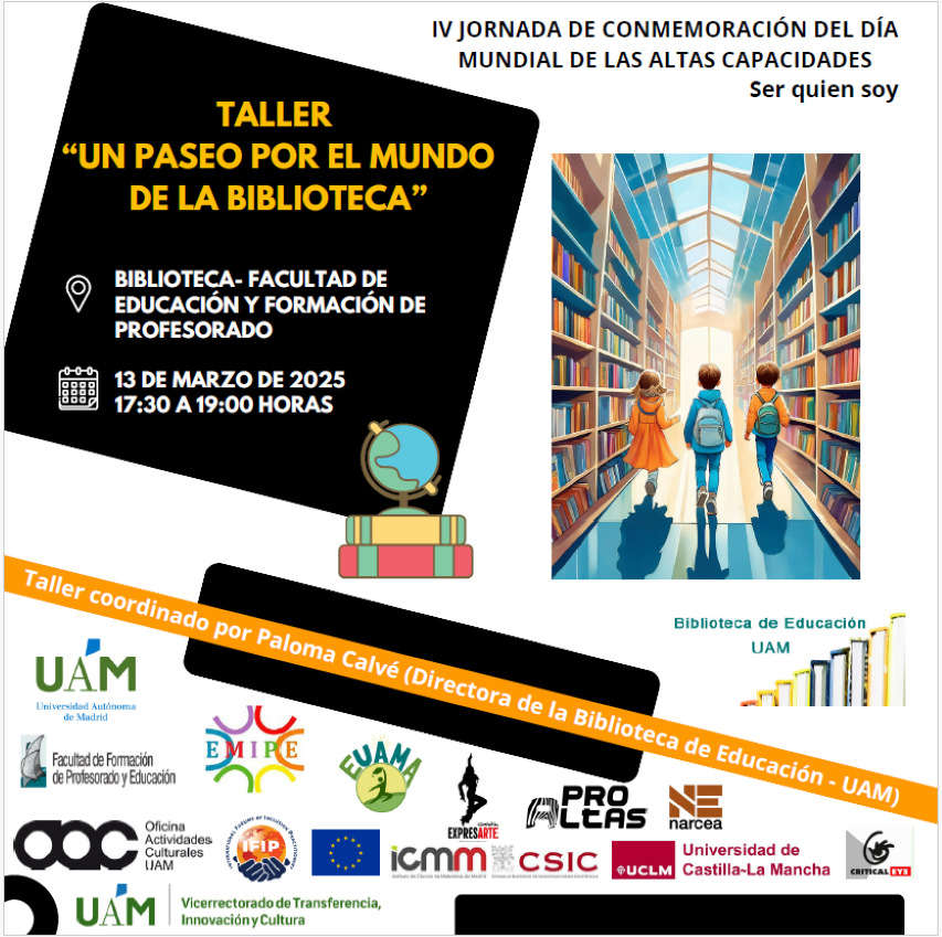 Cartel del taller altas capacidades que se va a celebrar en la biblioteca de educación